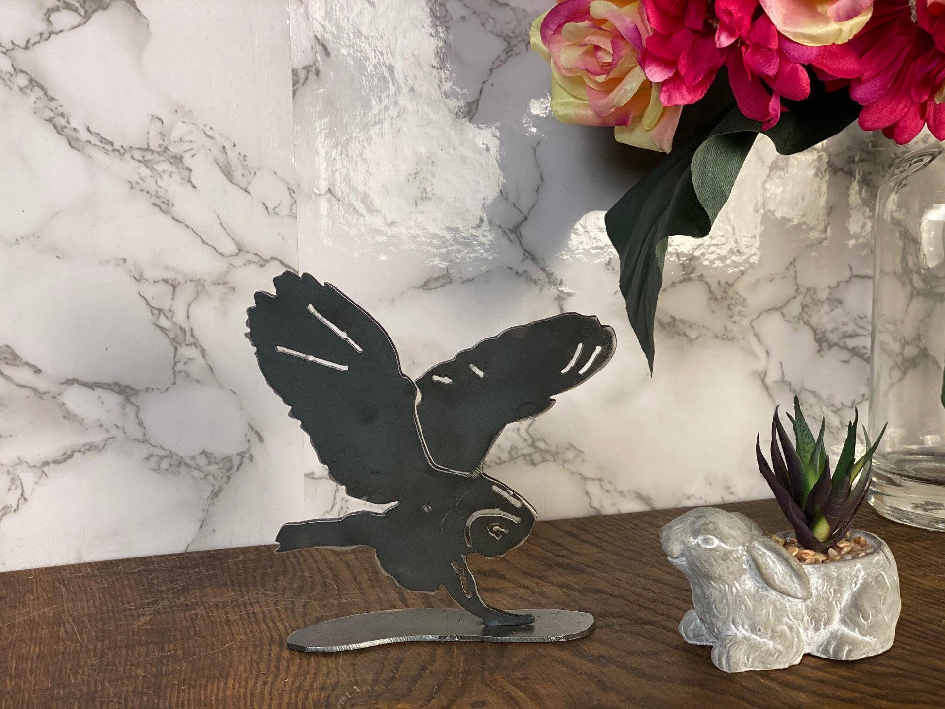 Barn Owl Flying Tawny Little Bird Wildlife Brushed Steel Metal Art Home Sculpt image 1