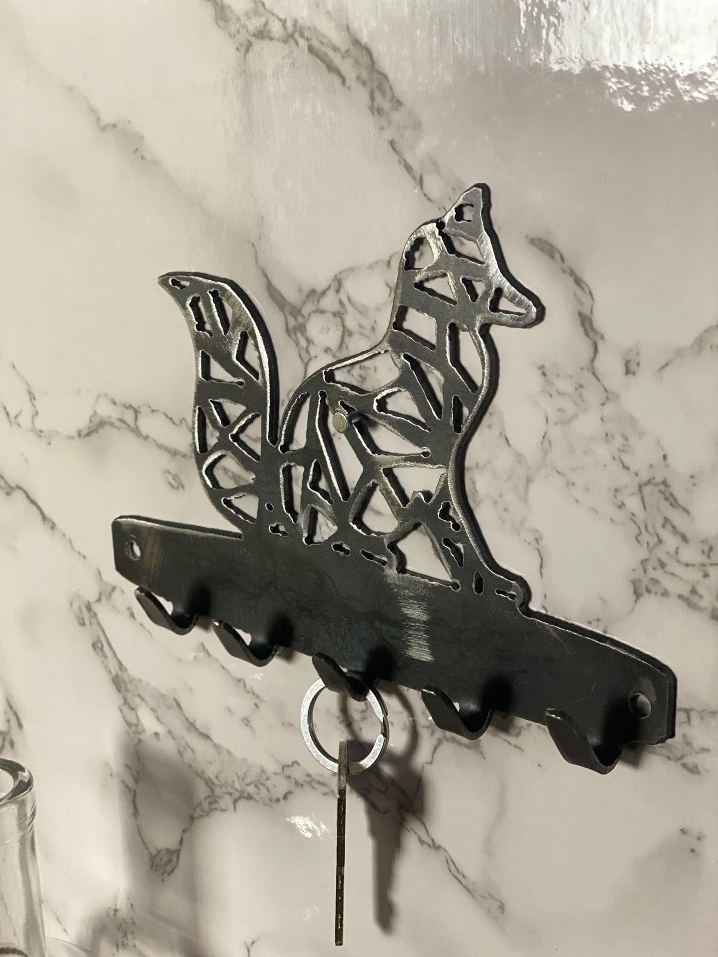 Fox Geometric Geo Modern Art Key Hook Key Rack Brushed Steel Home Design Prese image 2