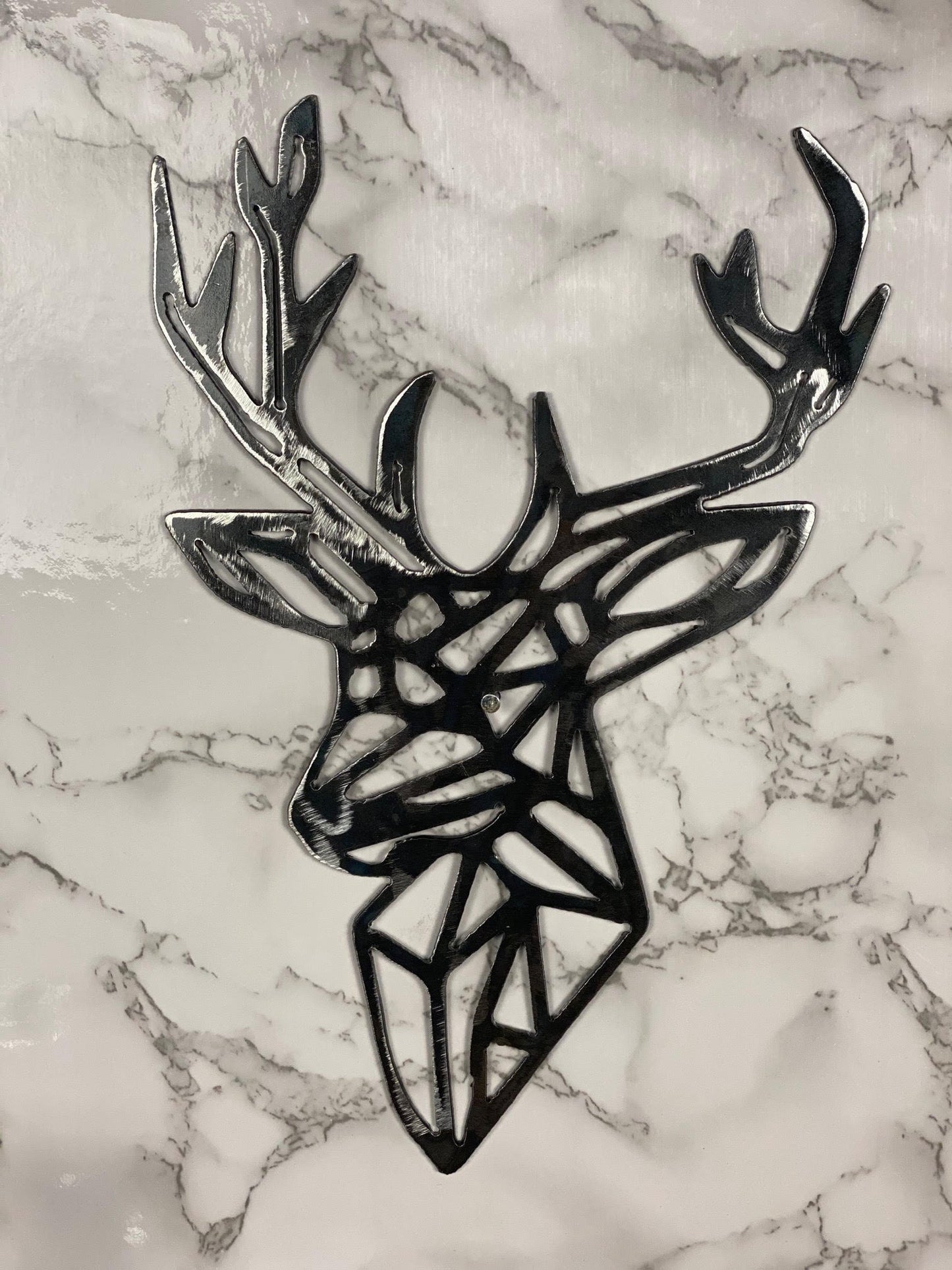 Geometric Stag Head Deer Stalking Hunting Shapes Brushed Steel Wall Art Modern image 1