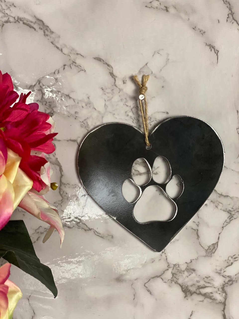 Dog Cat Paw Love Heart Pet Memorial Brushed Steel Effect Metal Art Wall Hangin image 6