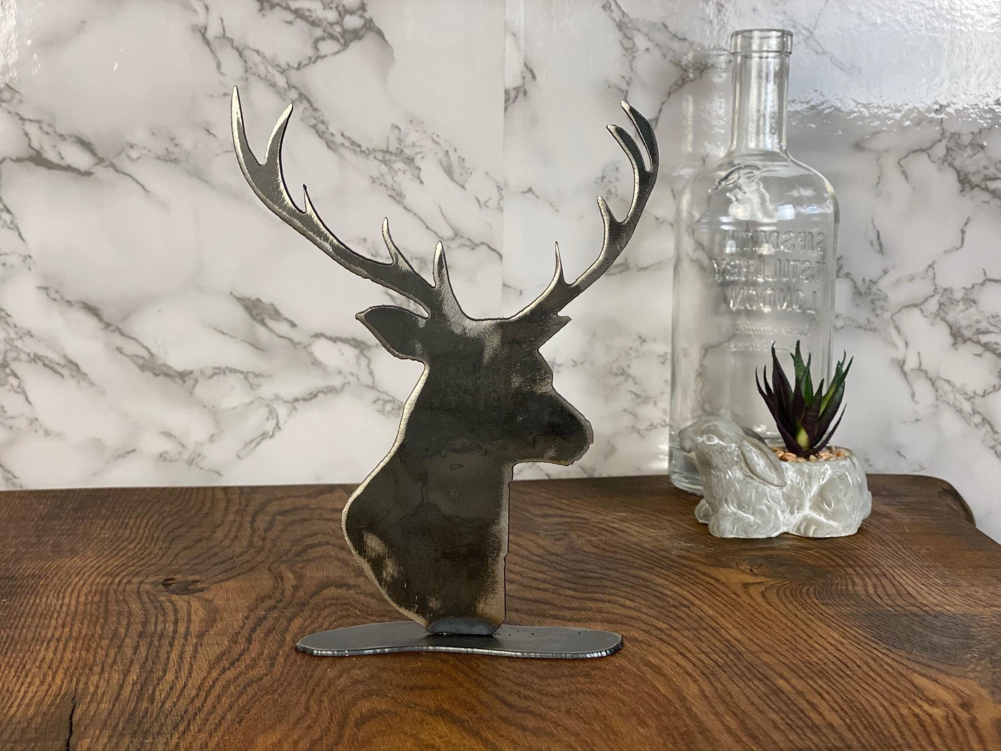 Stag Head Deer Sculpture Rutting Wildlife Brushed Steel Home Interior Design P image 2