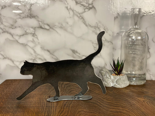 Cat Walking Pussy Cat Feline Brushed Steel Art Home Interior Design Present Gi image 0
