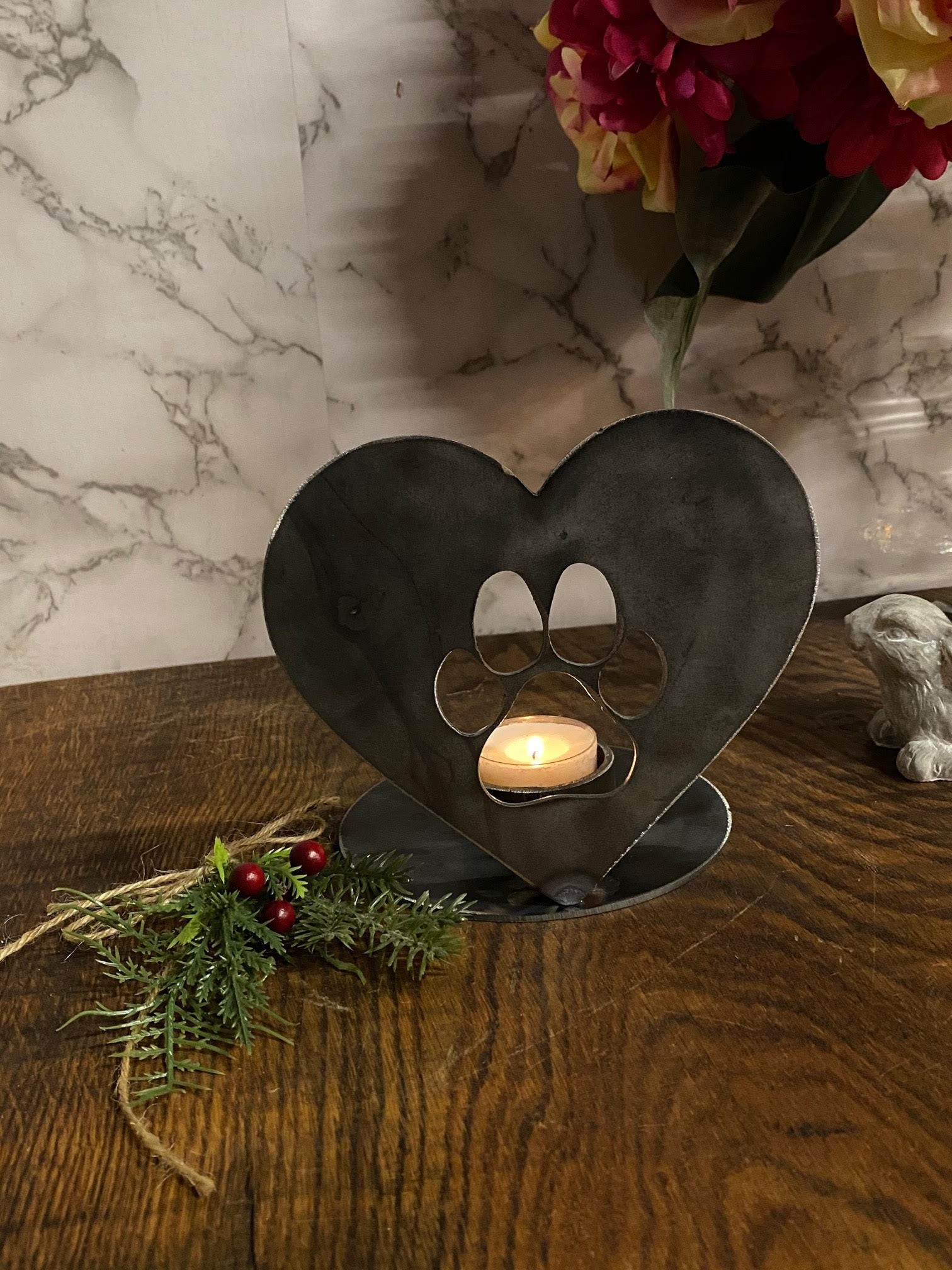 Pet Paw Print Candle Holder Pet Memorial Present Gift Holiday Candle image 3