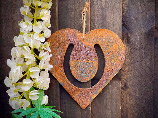Love Heart Horseshoe Pet Memorial Horse Rusty Rustic Art Wall Hanging Present  image 0