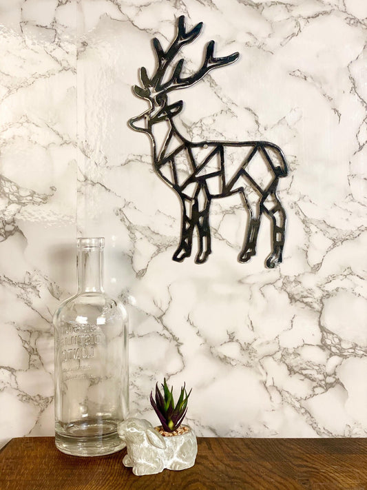 Geometric Stag Deer Stalking Hunting Shapes Brushed Steel Wall Art Modern Home image 0