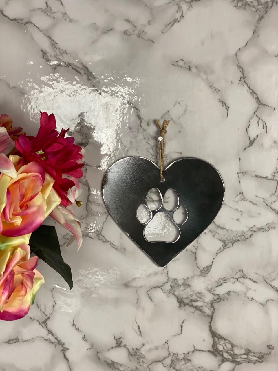 Dog Cat Paw Love Heart Pet Memorial Brushed Steel Effect Metal Art Wall Hangin image 7