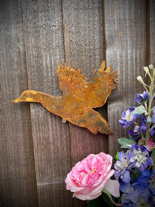 Flying Duck Mallard Puddle Pond Shooting Wild Rustic Rusty Garden Art Yard Art image 0