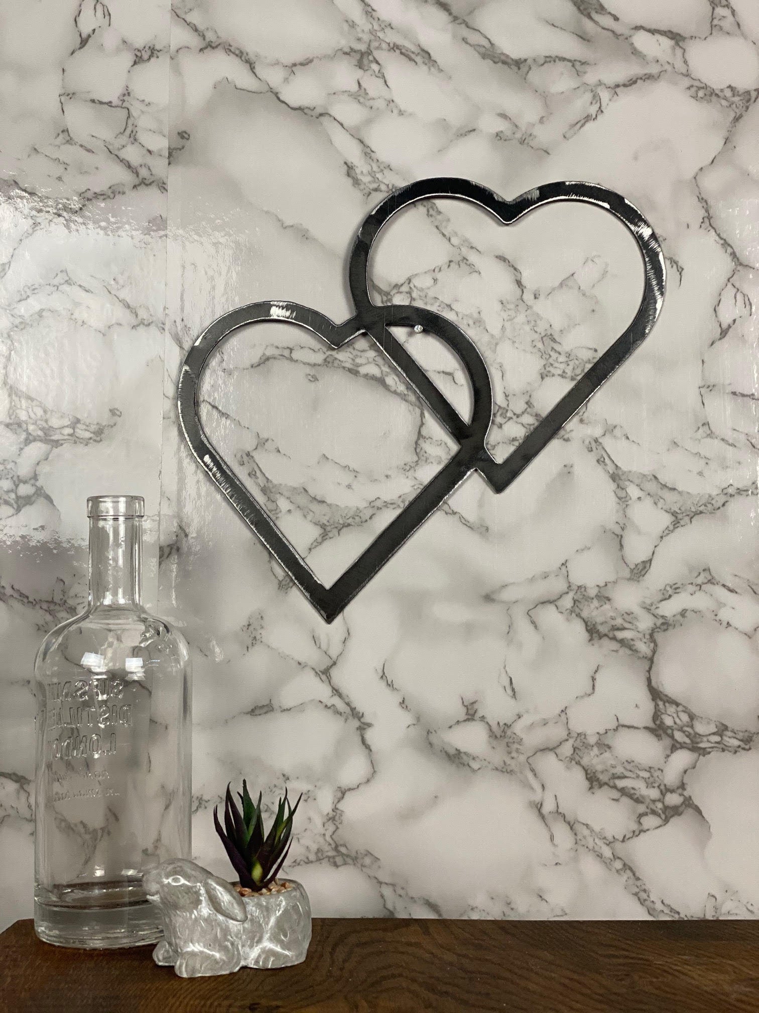 Love Heart Geo Shapes Brushed Steel Wall Art Modern Home Design Present Gift I image 3