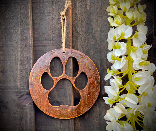 Dog Cat Paw Pet Rusty Memorial Rustic Art Wall Hanging Present Gift Idea image 0