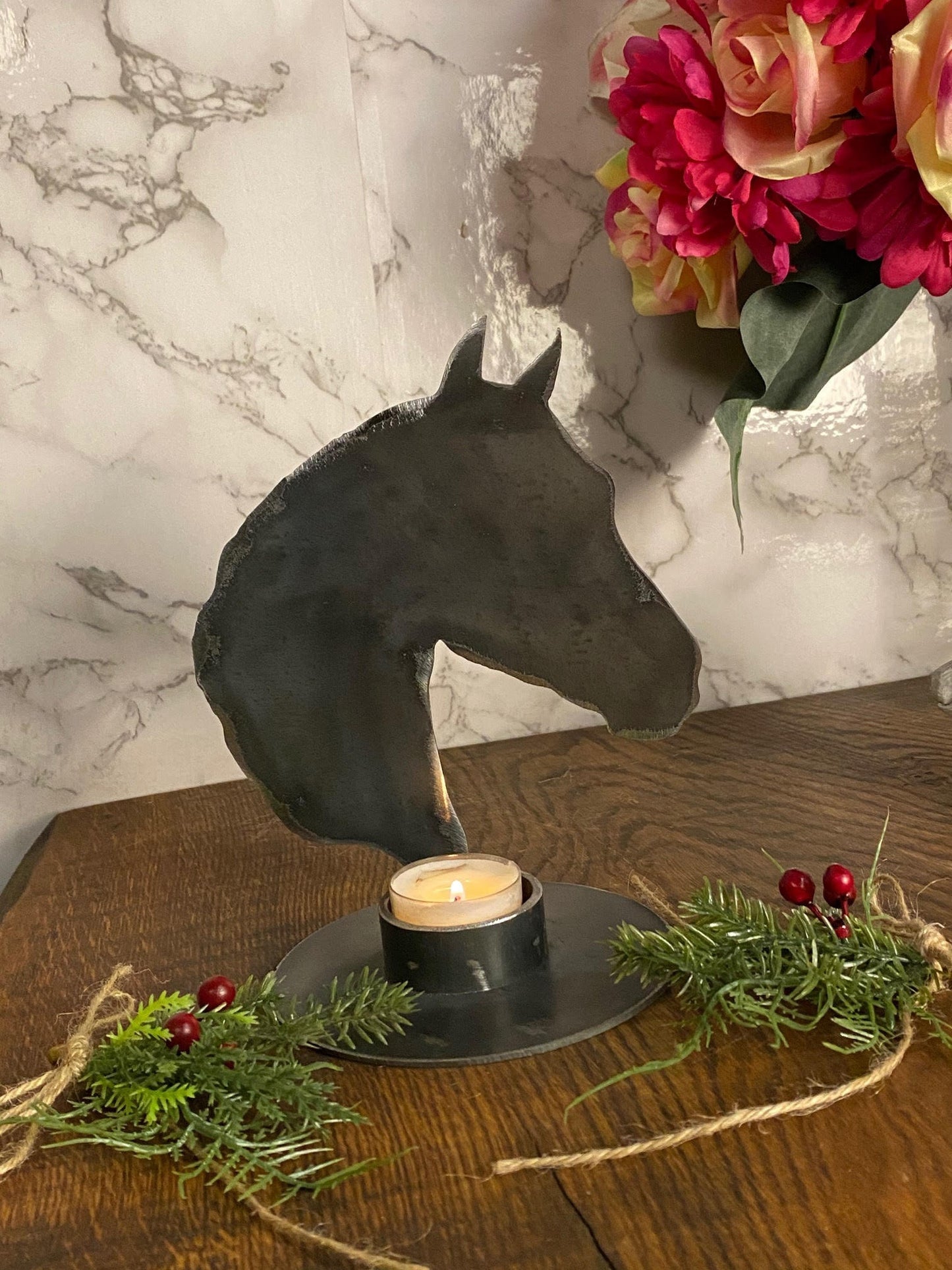 Horse Head Candle Holder Pony Equestrian Equine Pet Memorial Present Holiday C image 1