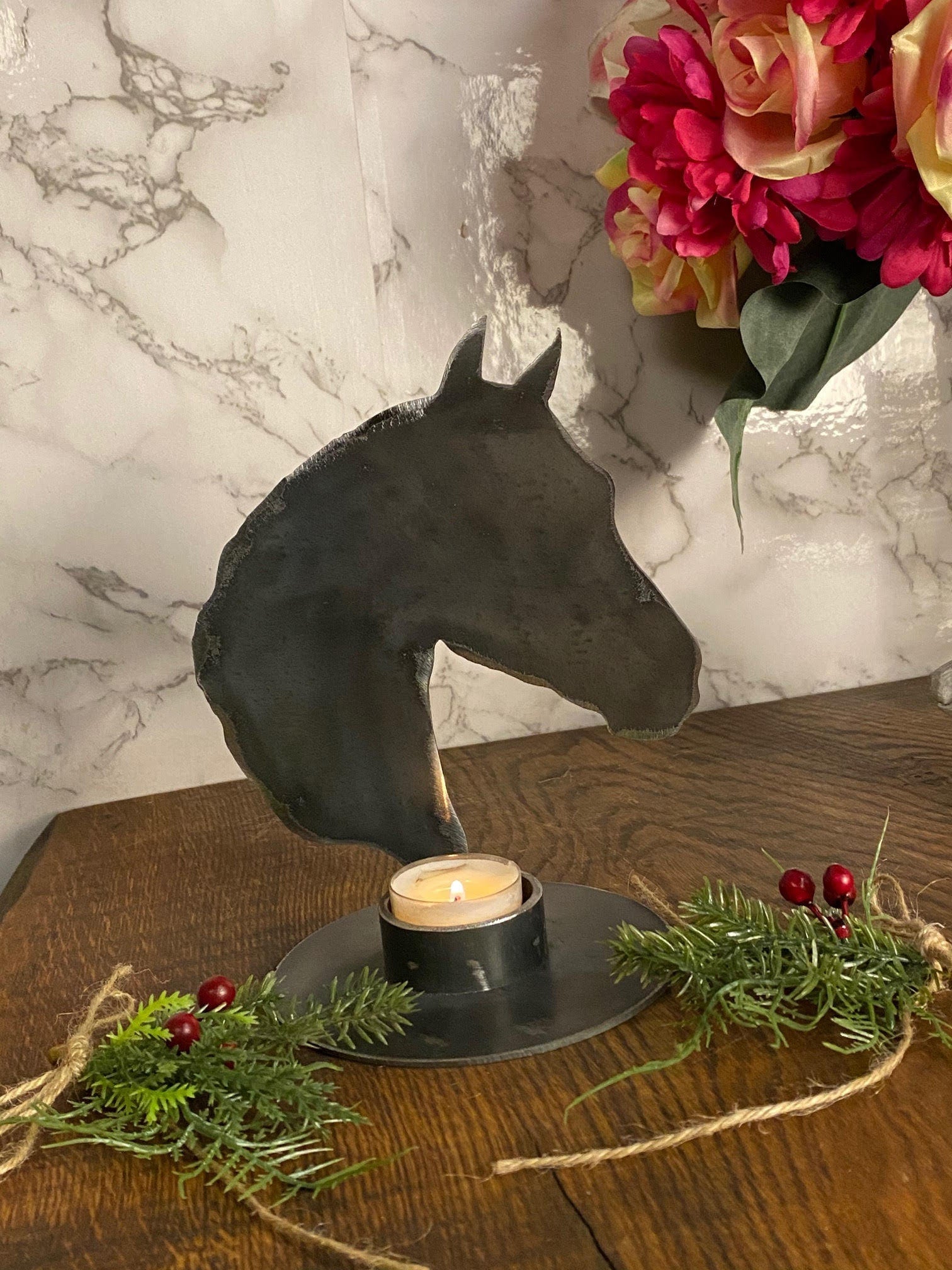 Horse Head Candle Holder Pony Equestrian Equine Pet Memorial Present Holiday C image 1
