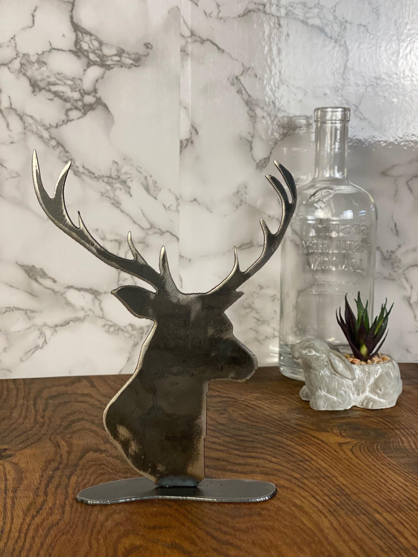 Stag Head Deer Sculpture Rutting Wildlife Brushed Steel Home Interior Design P image 1