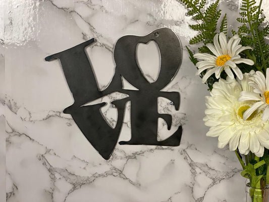 LOVE Brushed Steel Wall Art Modern Home Design Present Gift Idea image 0