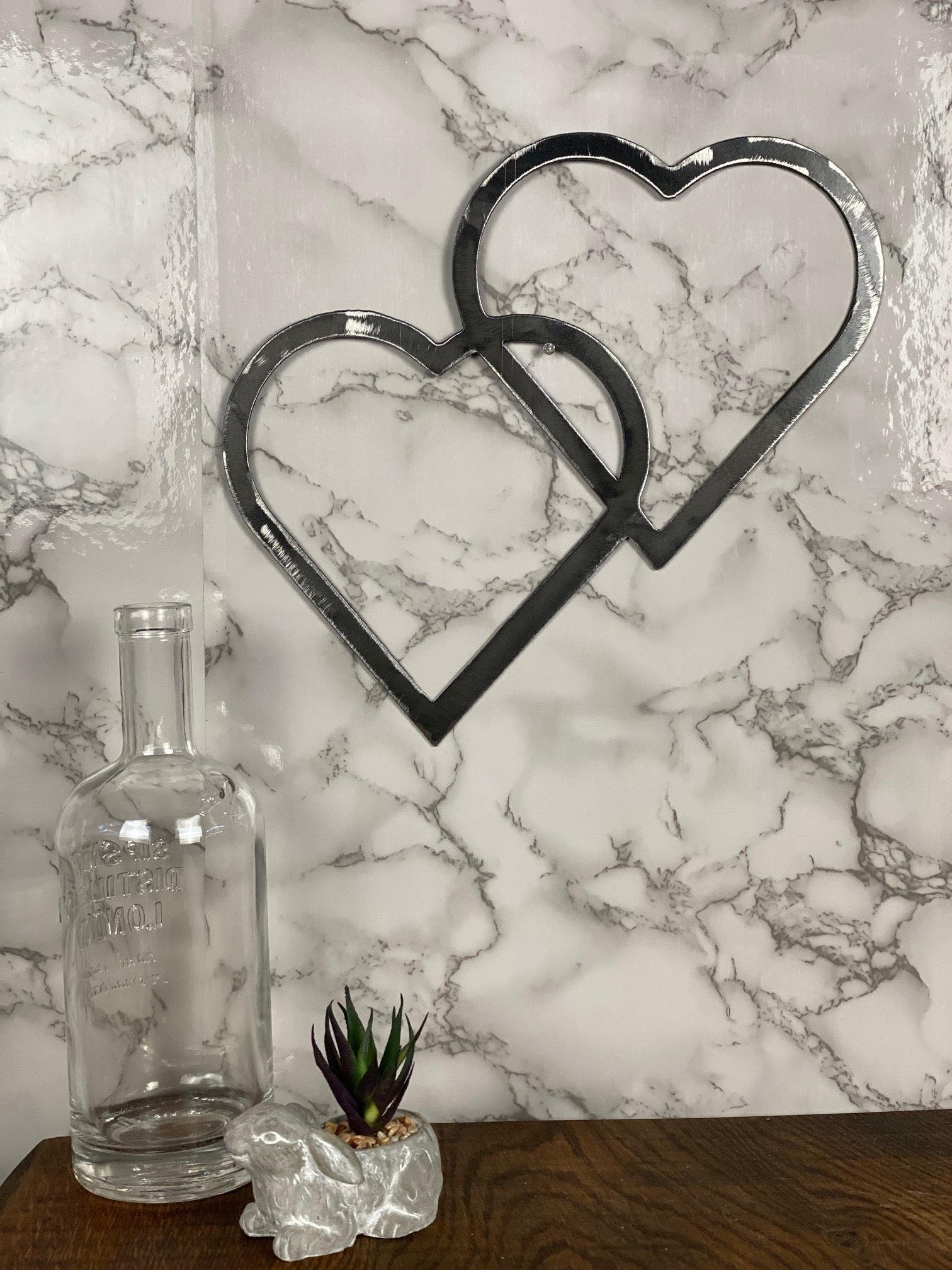 Love Heart Geo Shapes Brushed Steel Wall Art Modern Home Design Present Gift I image 1