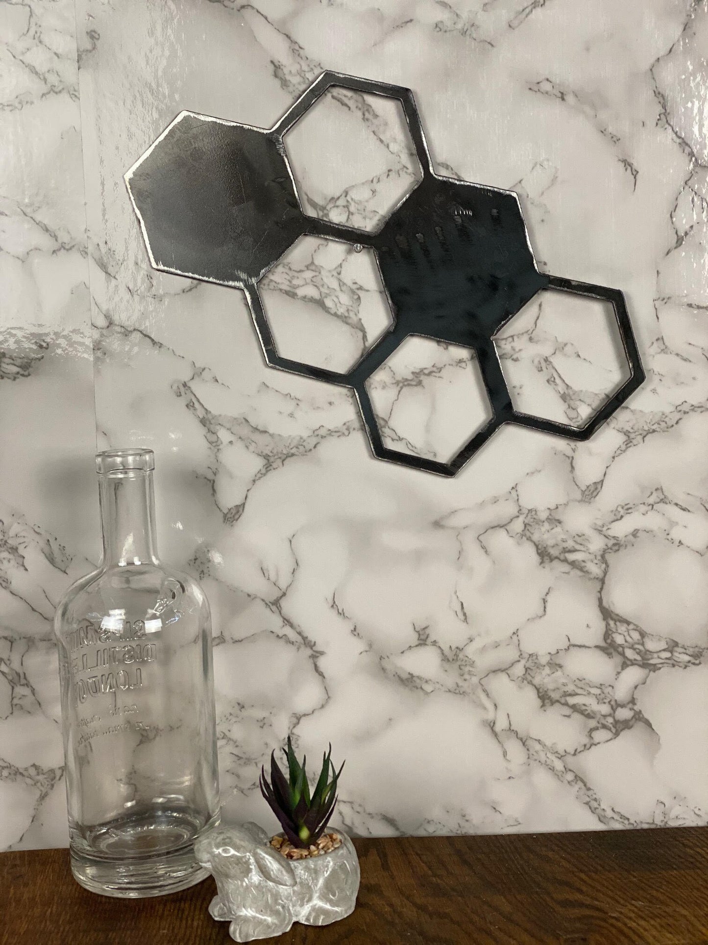 Geometric Honeycomb Shapes Brushed Steel Wall Art Modern Home Design Present G image 0