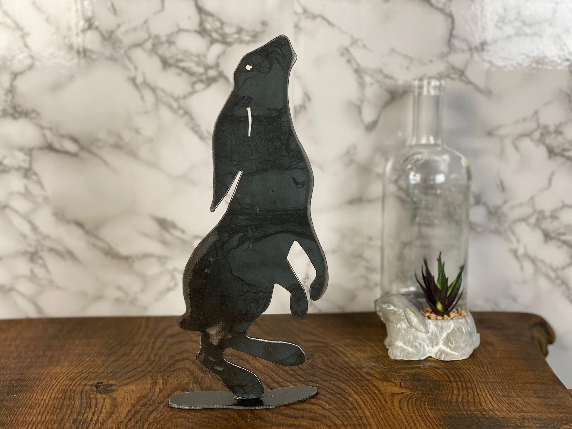 Moon Hare Rabbit Wildlife Brushed Steel Metal Art Home  Interior Design Presen image 0