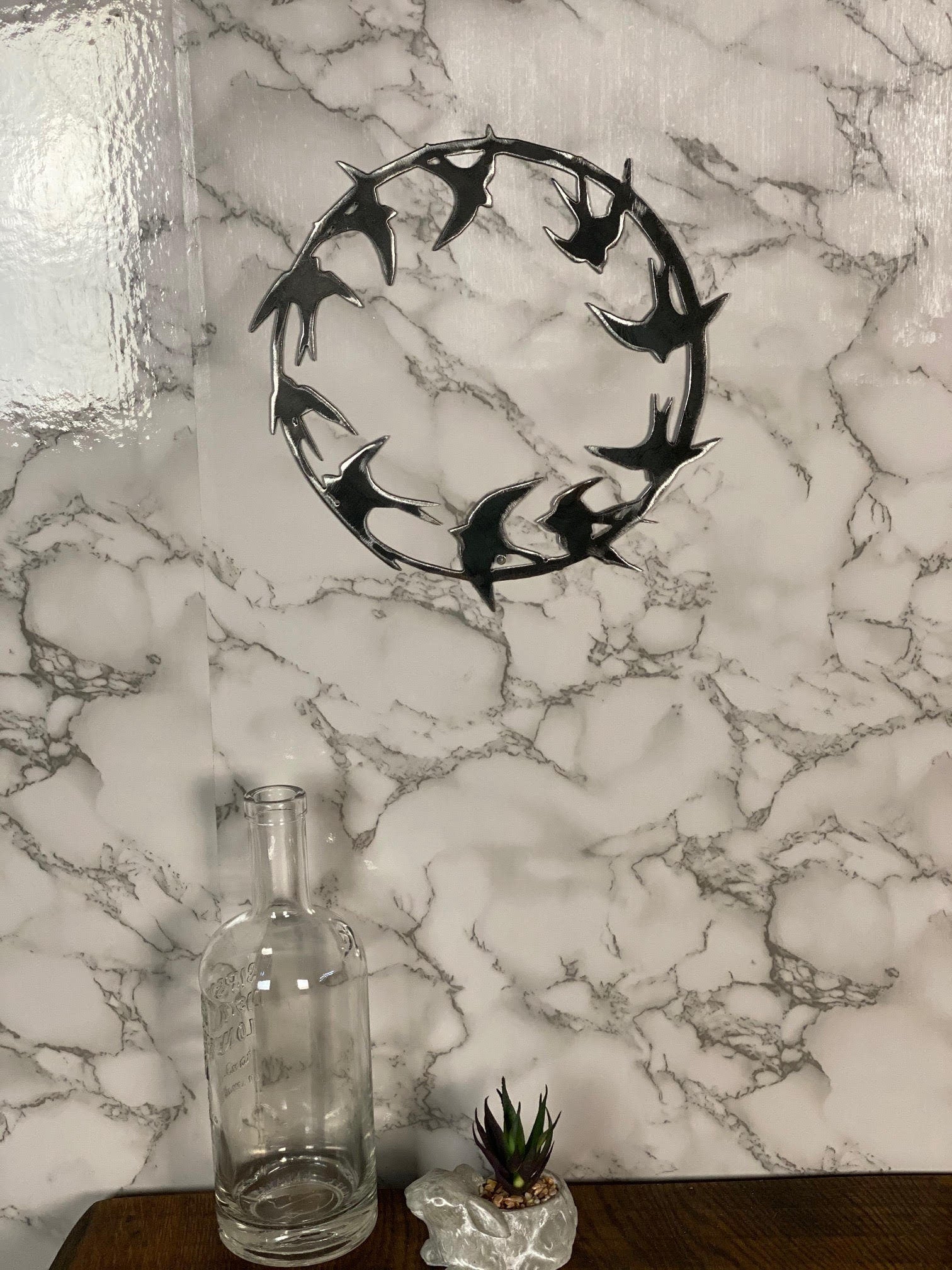 Swift Swallow Bird Wreath Hoop Circle Brushed Steel Wall Art Modern Home Desig image 2