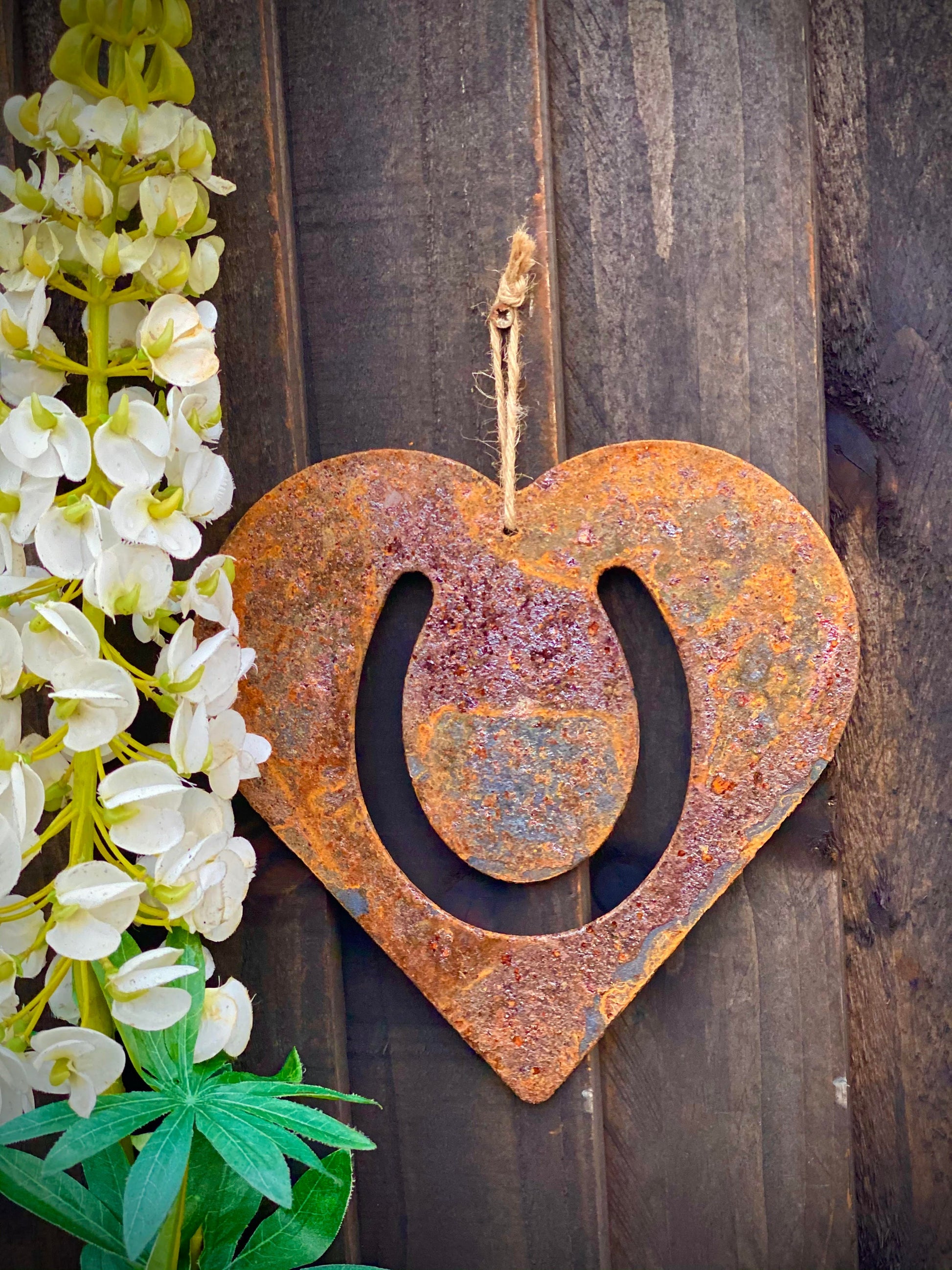 Love Heart Horseshoe Pet Memorial Horse Rusty Rustic Art Wall Hanging Present  image 1