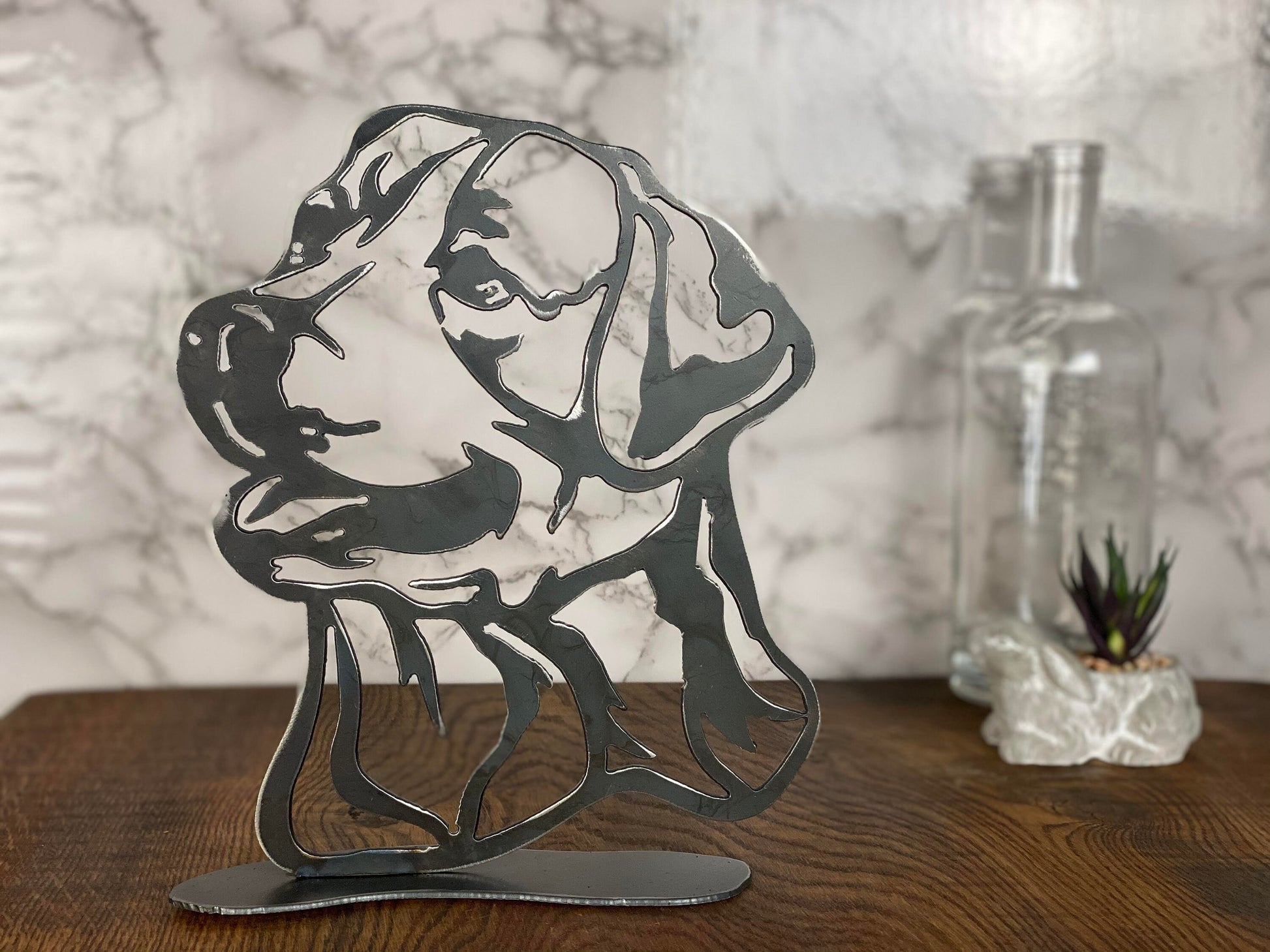 Labrador Head Working Dog Gun Dog Pet Brushed Steel Metal Art Home  Interior D image 0